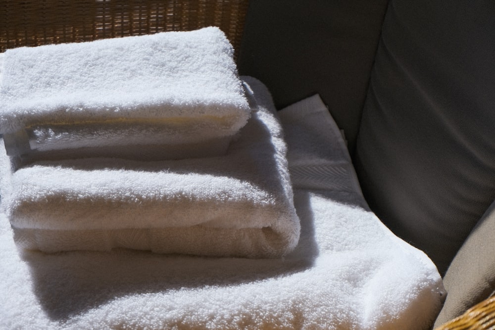 Stacked clean white spa towels